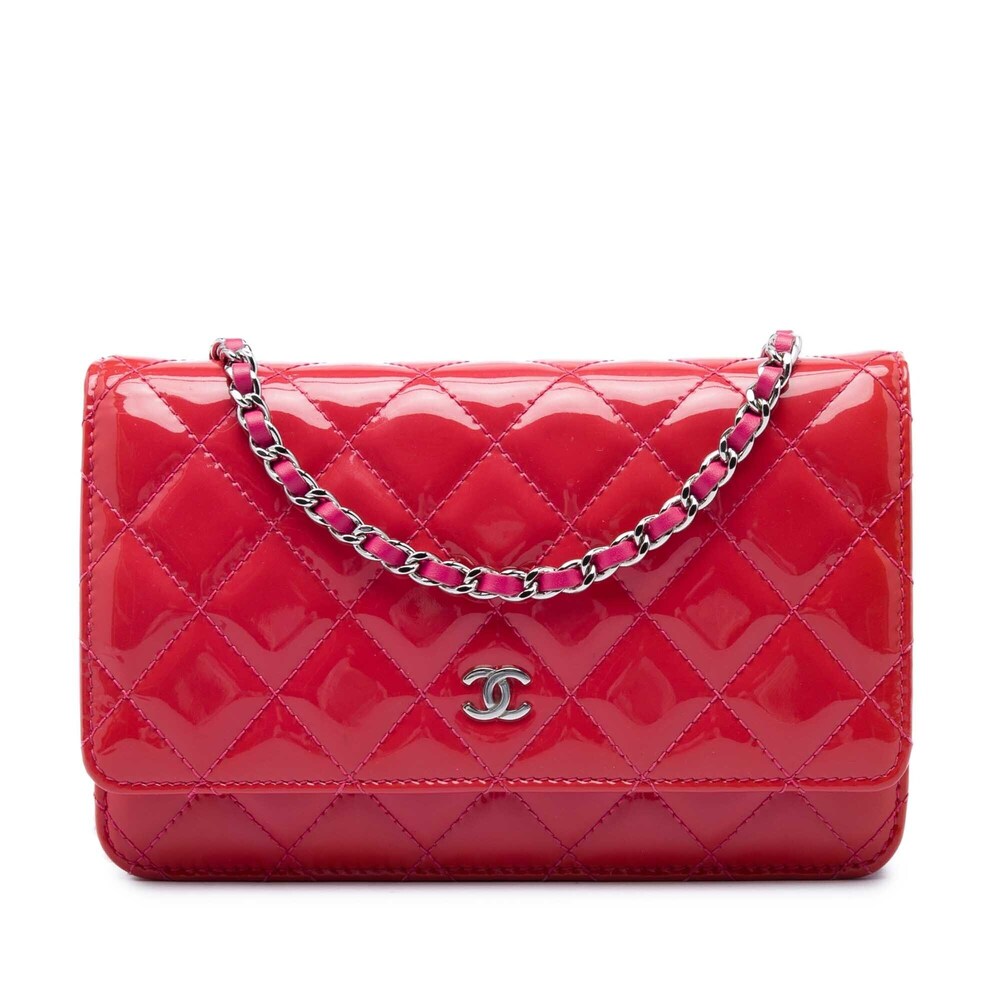 Pre-Loved Chanel Bicolor Classic Patent Wallet On Chain